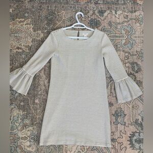 J. Crew Cream & Black Striped Bell-Sleeve Dress